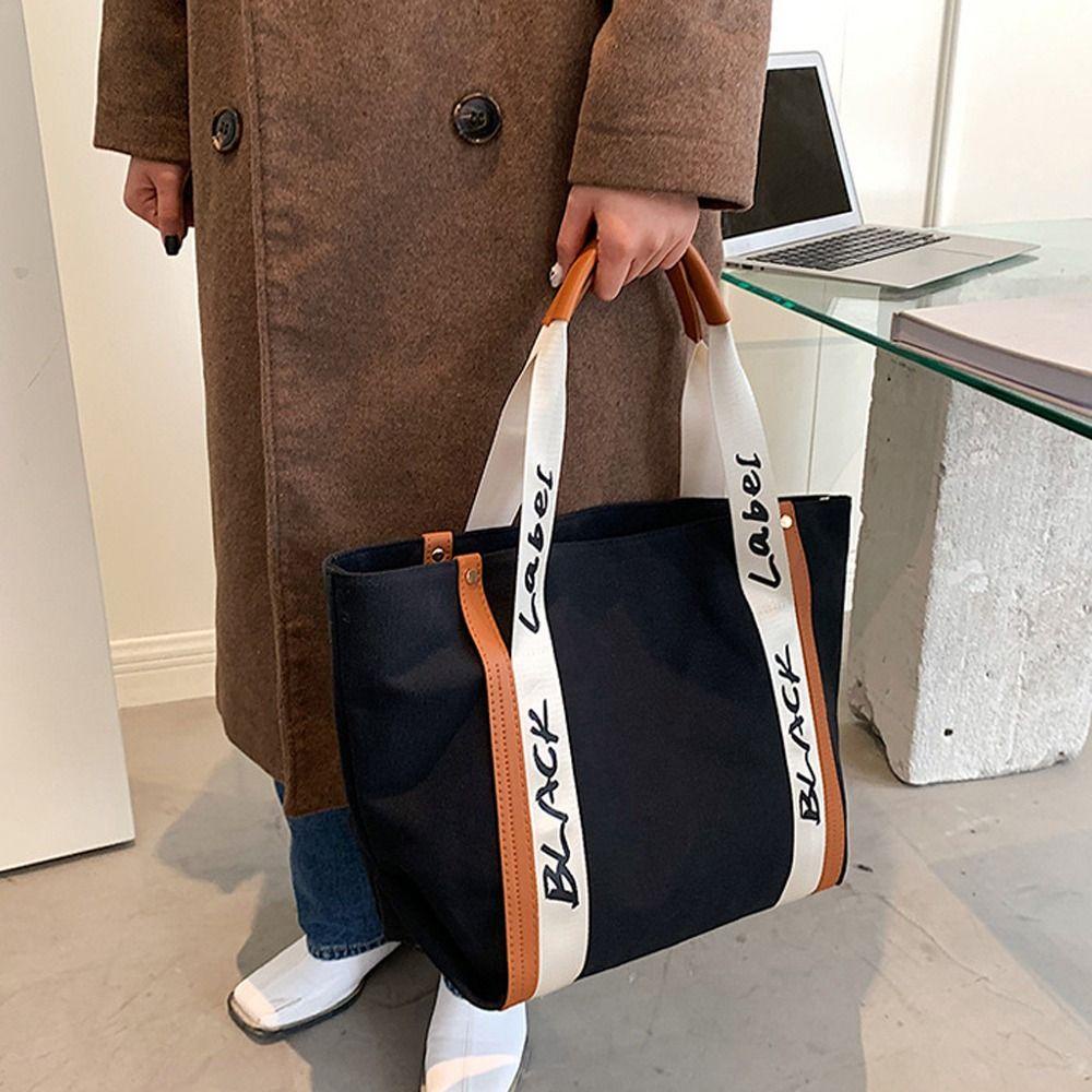 LOMBARD Túi Xách Canvas Sức Chứa Lớn In Chữ Phong Cách Hàn Quốc Cho Nữ