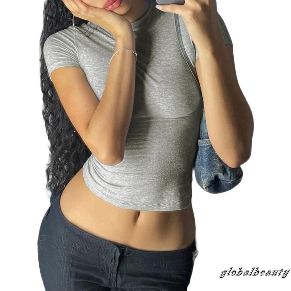 Áo Thun Crop Top Tay Ngắn Màu Sắc Thời Trang Mùa Hè Cho Nữ