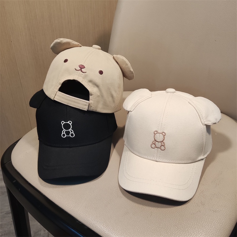 Nón Lưỡi Trai Cotton Màu Sắc Đơn Giản Thêu Hình Gấu Dễ Thương