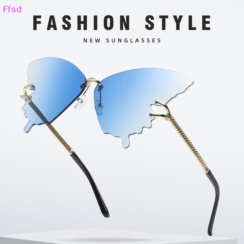 Kính Mát Không Gọng Kim Loại Chống Tia UV Trang Trí Hình Bướm Phong Cách Retro