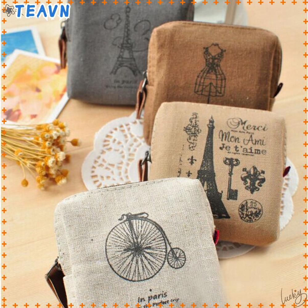 Bóp vải bố mini có dây kéo họa tiết độc đáo tiện lợi