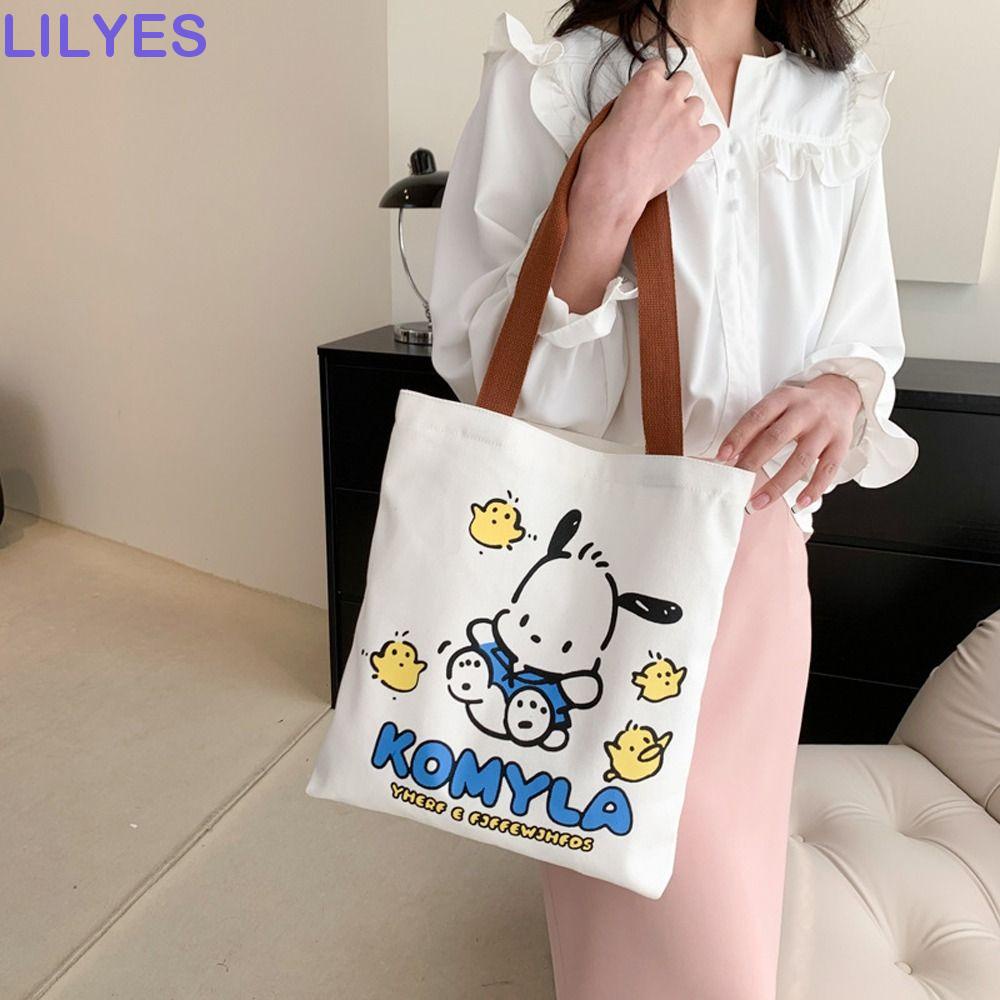 LILYES Túi Canvas Đeo Vai Đựng Mỹ Phẩm / Son Môi / Đồ Trang Điểm Họa Tiết Chữ Hoạt Hình Dễ Thương