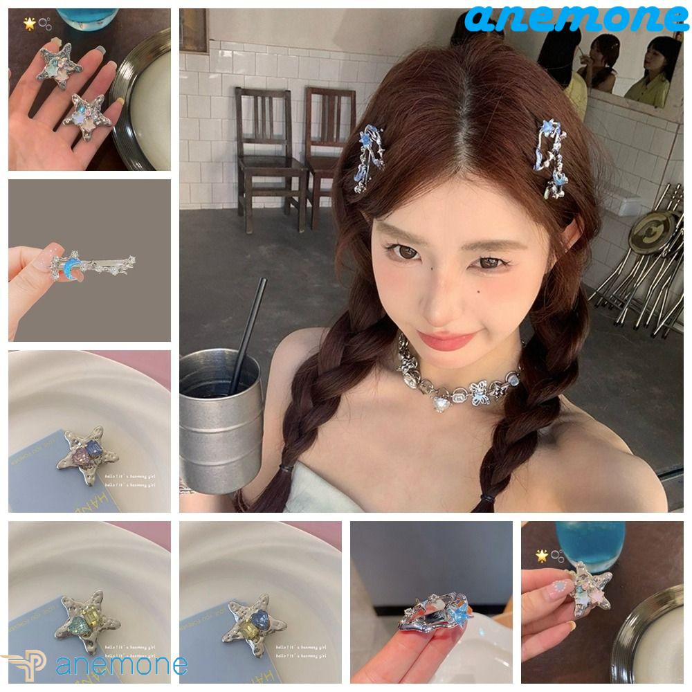 ANEMONE Kẹp Tóc Hình Ngôi Sao / Hình Học Bằng Hợp Kim Bạc Y2k Dễ Thương Cho Nữ