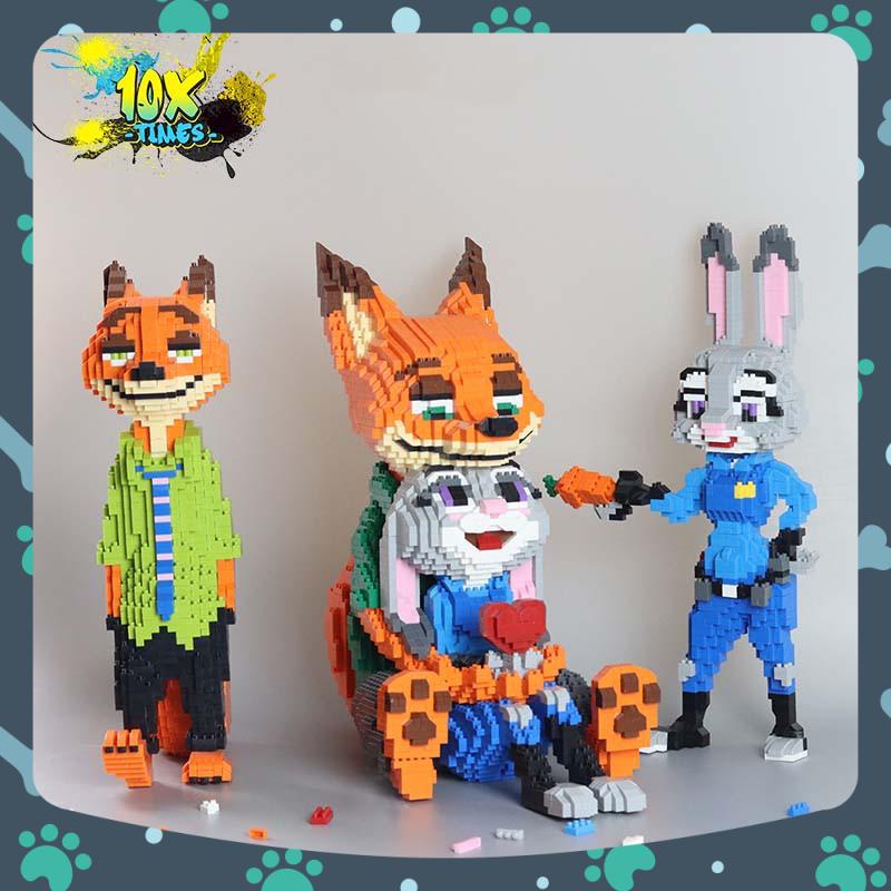 (size 42 cm) mô hình lắp ráp 3d thỏ Juddy Hopps và cáo Nick dễ thương quà tặng sinh nhật bạn trai bạn gái, dồ decor
