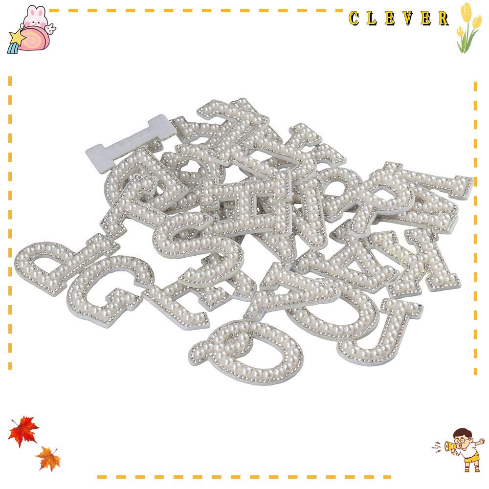 CLEVER Miếng Dán Trang Trí Túi Xách Thêu Chữ Cái Màu Trắng Lấp Lánh