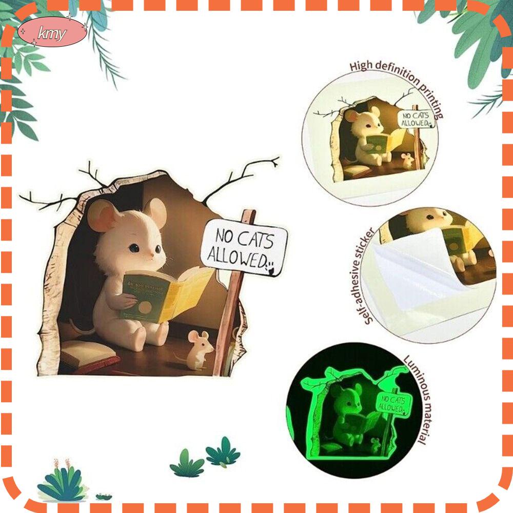 KRNY Set 5 Miếng Dán Tường Dạ Quang Bằng PVC Chất Lượng Cao 10.5 * 10.5cm Hình Lỗ Chuột Phát Sáng Trong Tối Đa Ứng Dụng