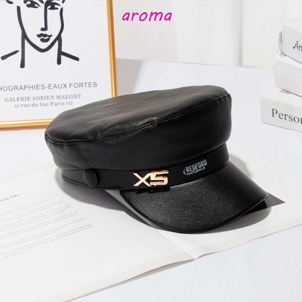 AROMA Mũ Beret Da PU Phong Cách Anh Quốc Đơn Giản Cho Nữ