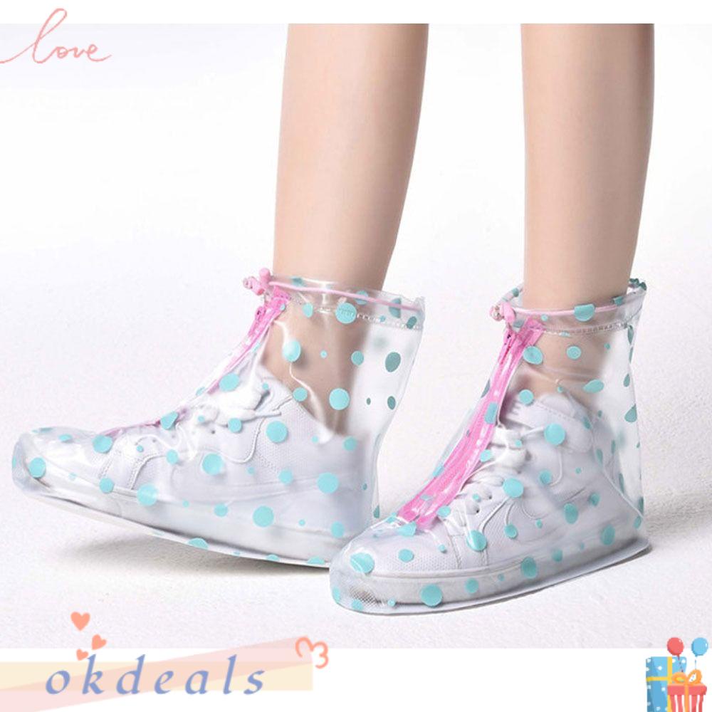 OKDEALS 1 Cặp Vỏ Bọc Giày Bốt Cao Gót Họa Tiết Hoa / Chấm Bi Chống Thấm Nước Màu Trắng Thời Trang Cho Nữ