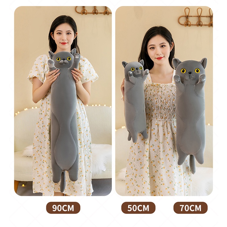 Gối Ôm Dài Hình Mèo Nằm Dễ Thương Dùng Làm Quà Tặng Sinh Nhật Cho Bé