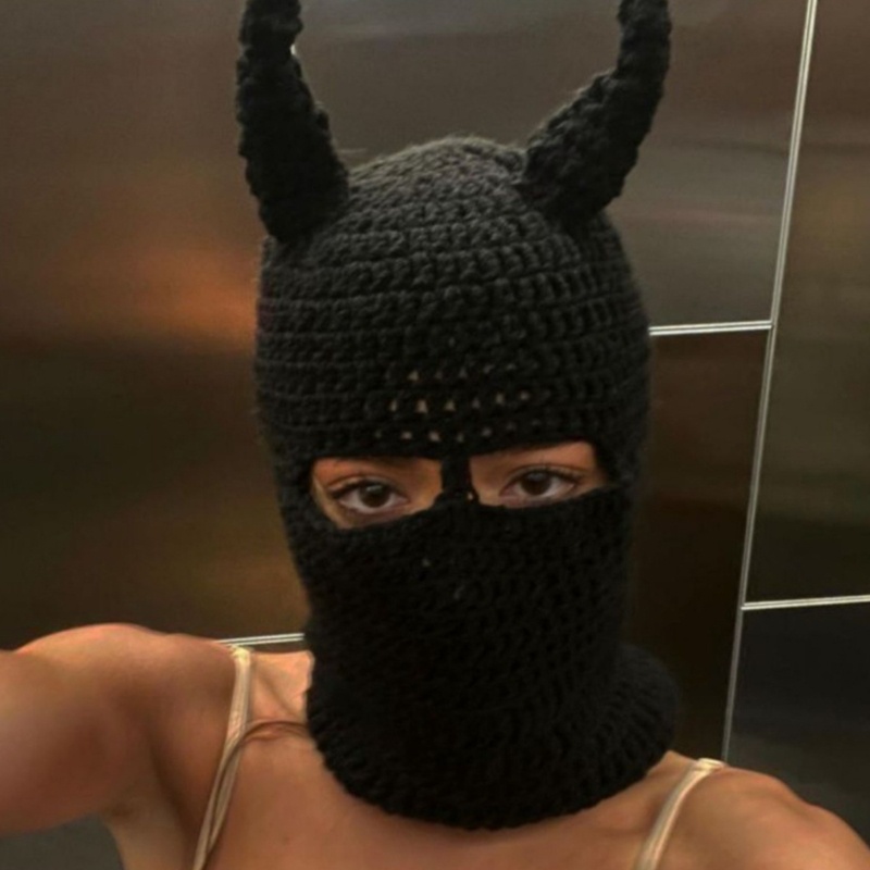 Nón Tai Bèo Đan Len Mềm Mại Hình Sừng Quỷ Dễ Thương Cho Bé Gái Y2K