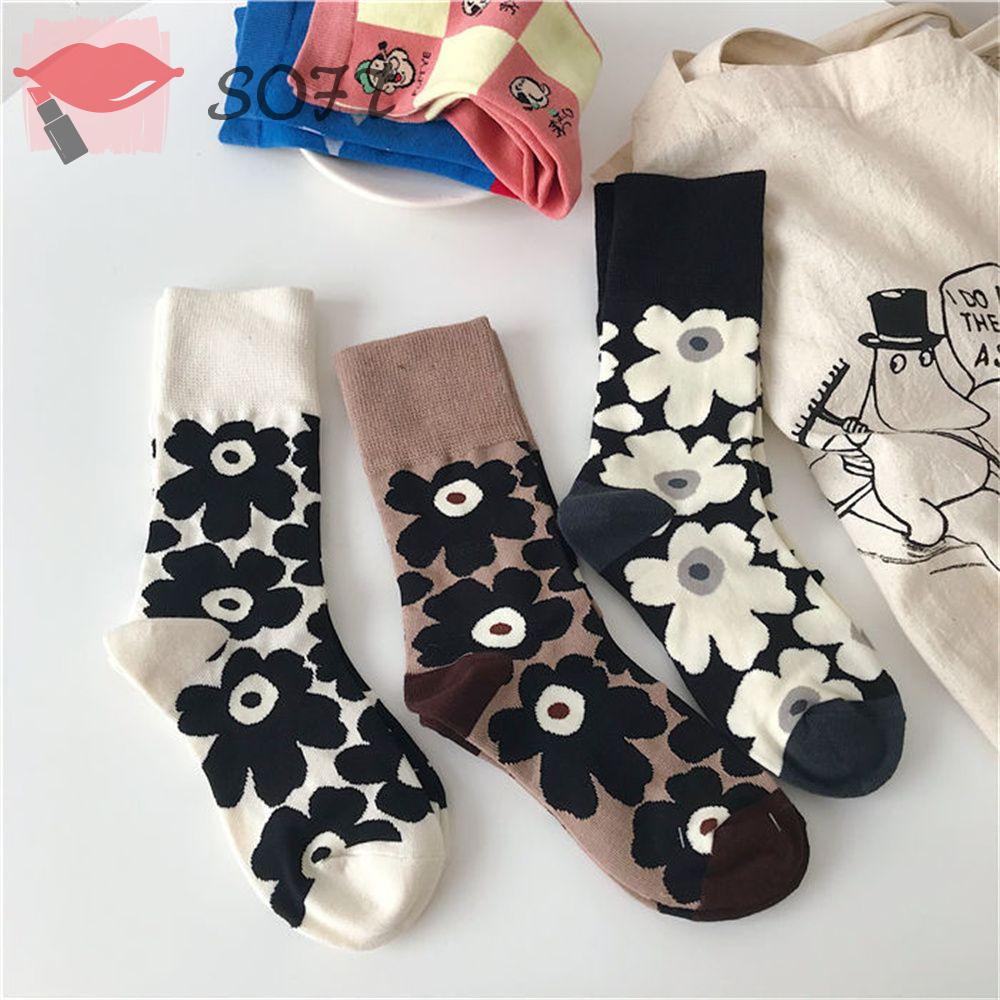 SOFTNESS Vớ Cotton Dày Họa Tiết Hoa Giữ Ấm Cho Nữ