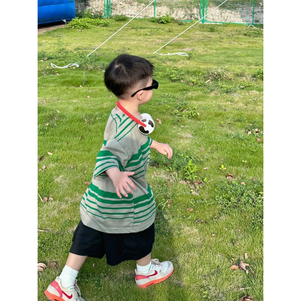 Hàng Mới Về Áo Sơ Mi Ngắn Tay In Họa Tiết Kẻ Sọc Phong Cách Hàn Quốc Cho Bé Trai