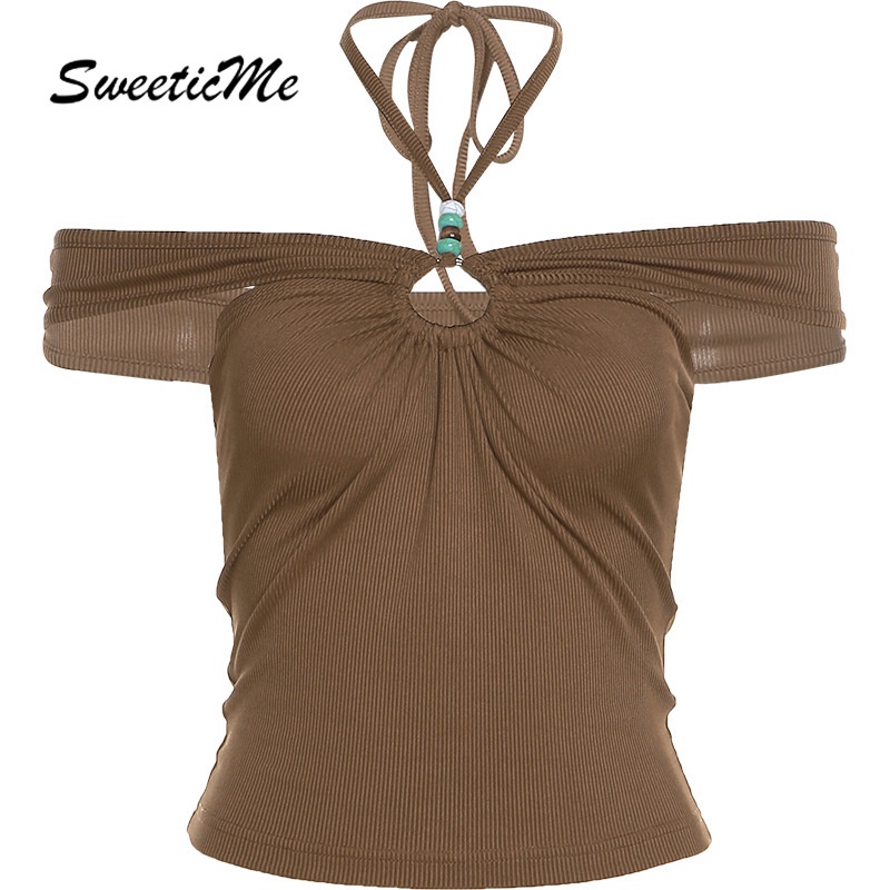 Áo Croptop Trễ Vai Màu Trơn Quyến Rũ Thời Trang 2023 Cho Nữ