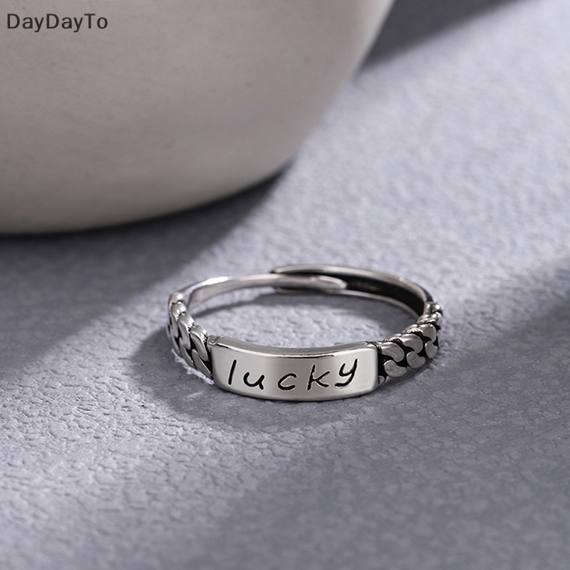 Nhẫn Hở Mạ Bạc 925 Khắc Chữ lucky Phong Cách Hiphop Thời Trang