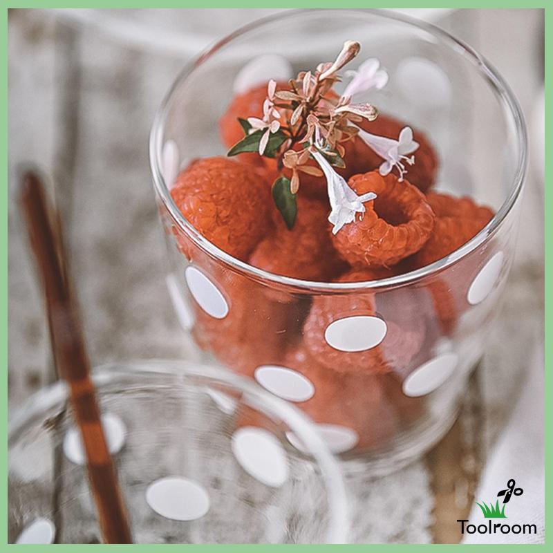 Kính Cốc Uống Cà Phê Bằng Thủy Tinh Trong Suốt Họa Tiết Chấm Bi Trắng Phong Cách Vintage