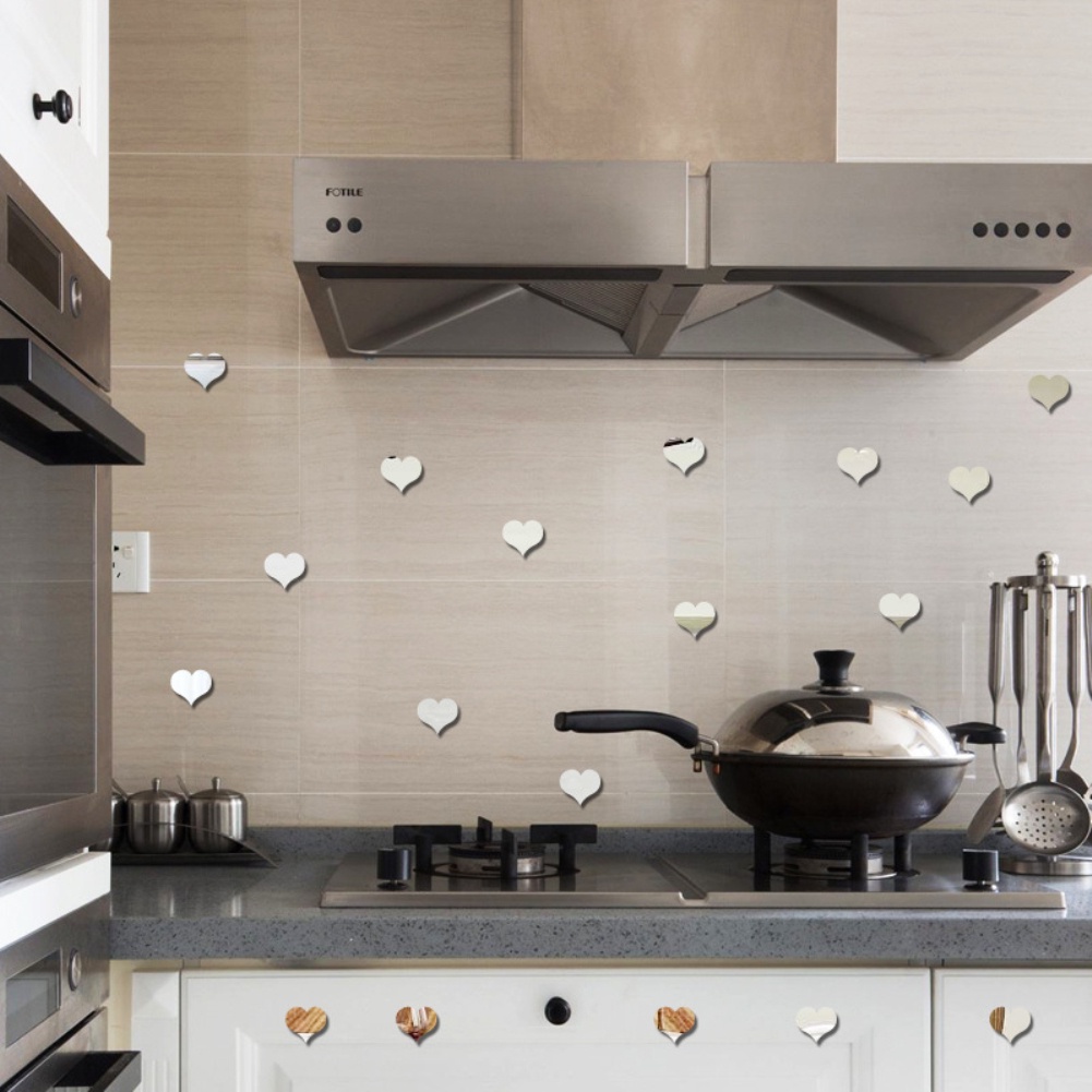 Set 100 Miếng Dán Tường Tráng Gương Hình Trái Tim 3D DIY Trang Trí Nhà Cửa