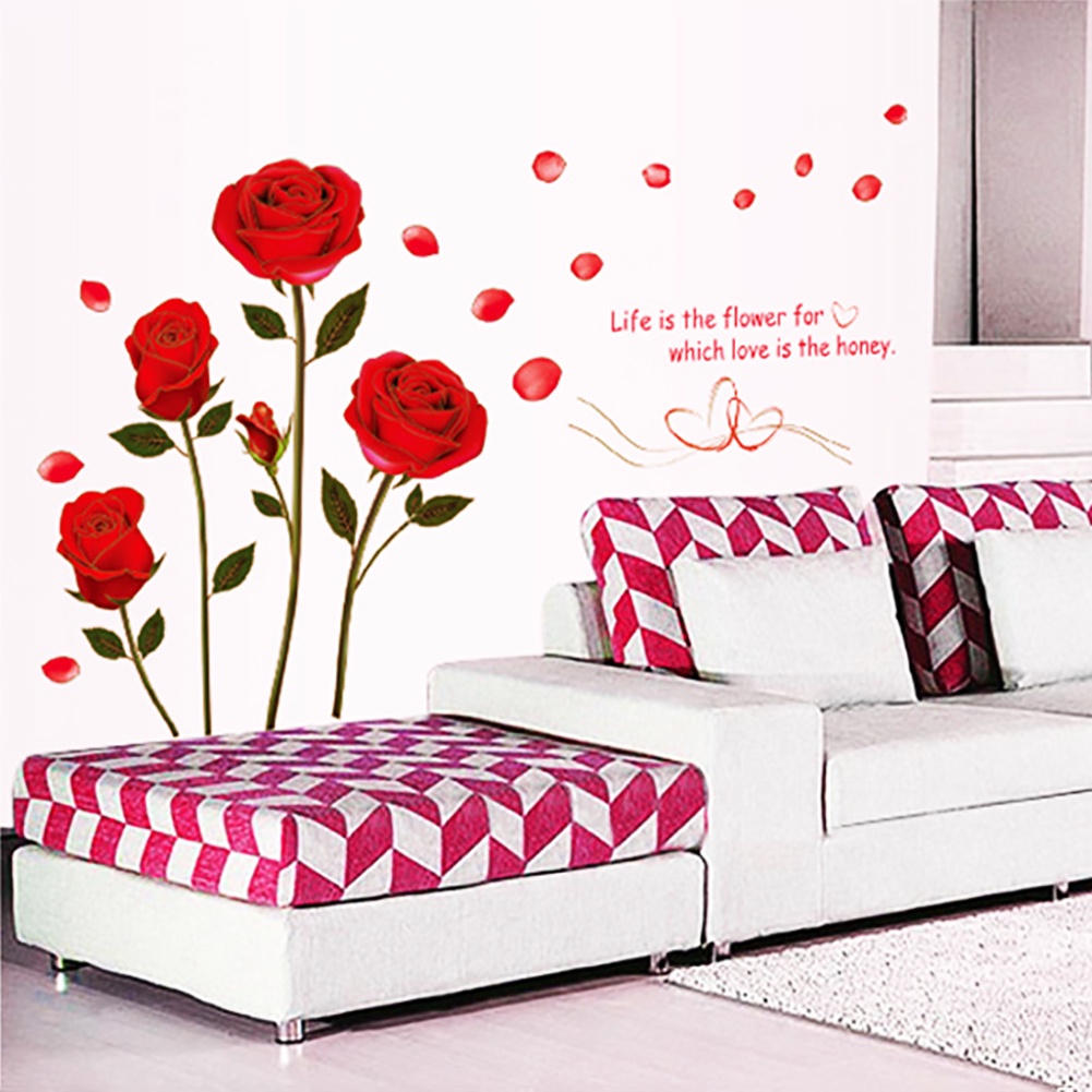 Miếng Dán Tường Trang Trí Hình Hoa Hồng DIY