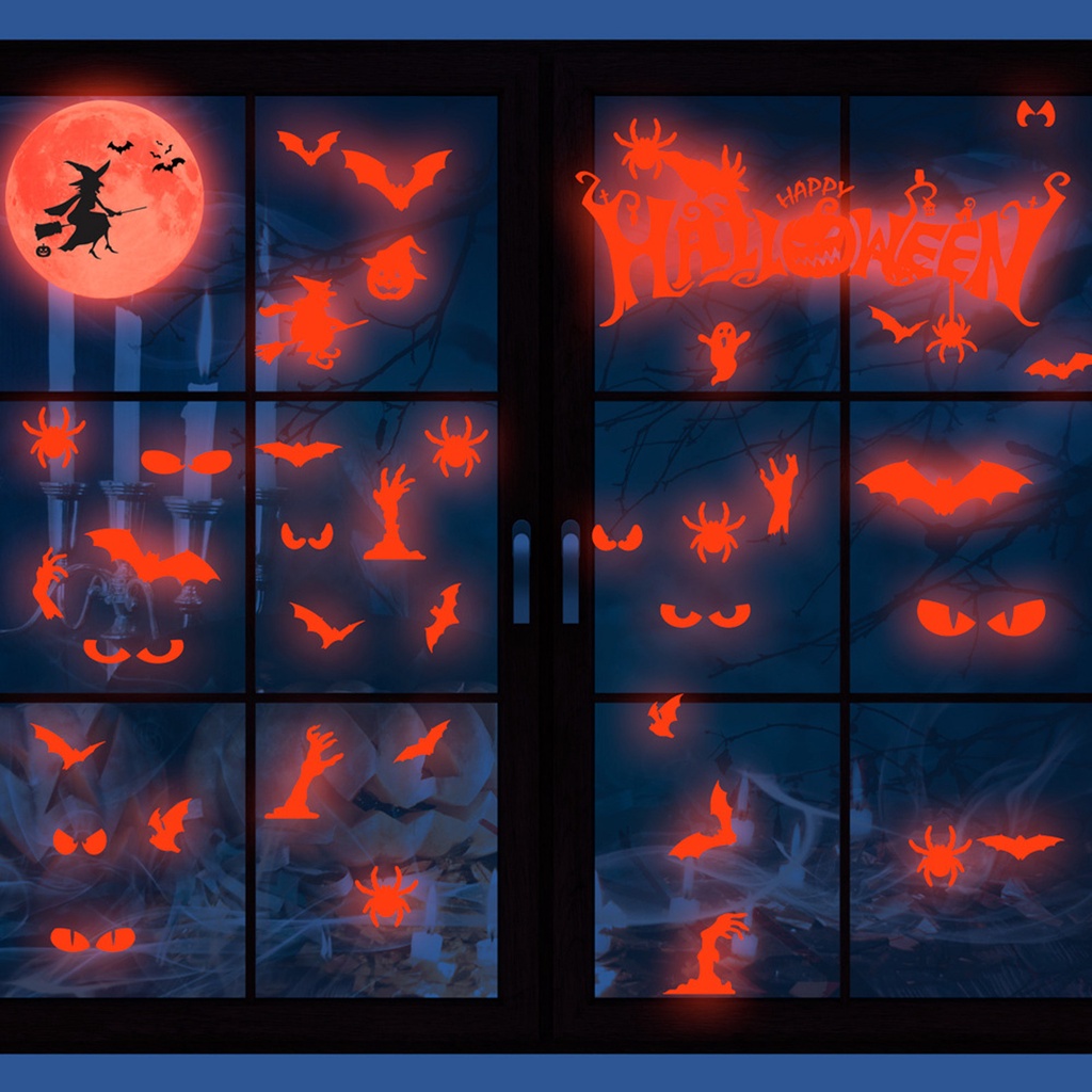 Set 4 Miếng Dán Tường PVC Phát Quang Tự Dính Trang Trí Halloween