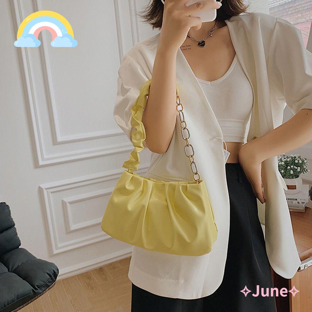 JUNE Túi Xách Da PU Cỡ Lớn Màu Trơn Thanh Lịch Cho Nữ