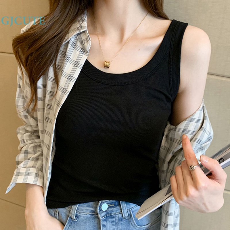 Áo Hai Dây Cổ Tròn Màu Trơn Đơn Giản Dành Cho Nữ