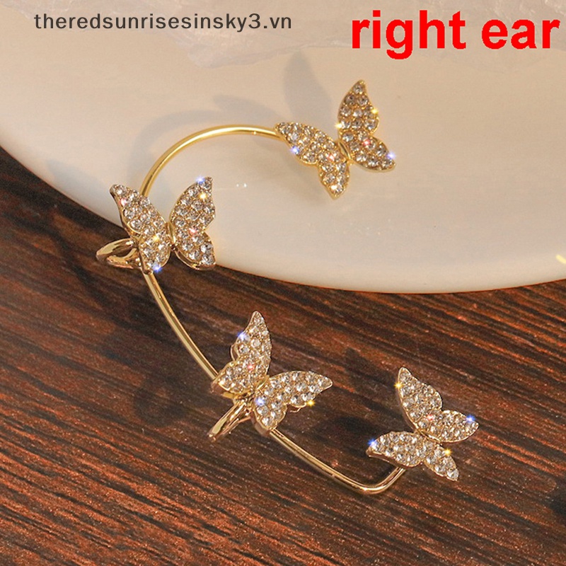Khuyên Kẹp Vành Tai Hình Bướm Đính Đá Zircon Lấp Lánh Thời Trang Dự Tiệc