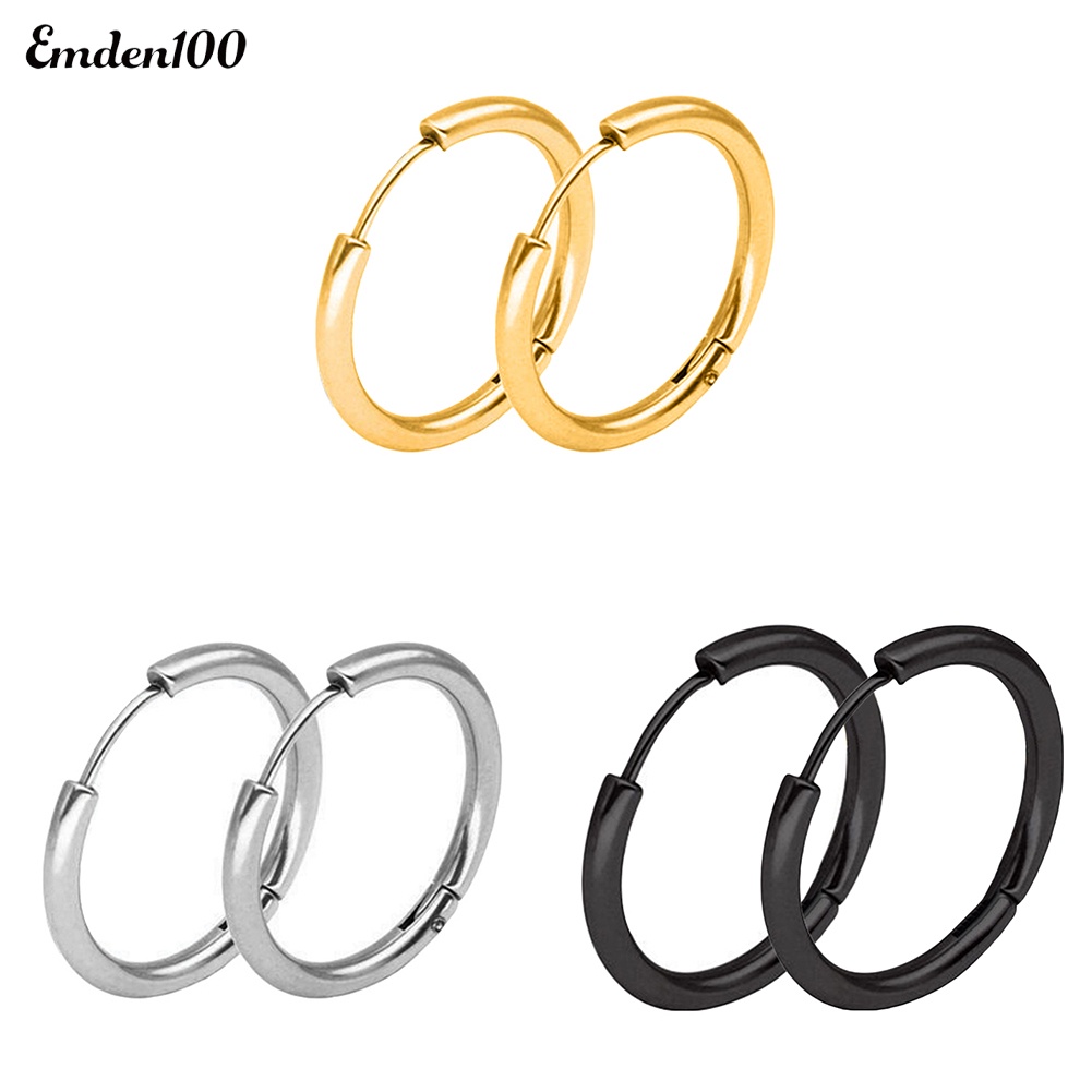 1 Đôi Khuyên Tai Tròn Bằng Thép Không Gỉ Thời Trang