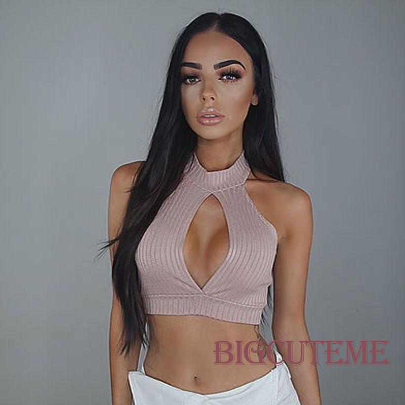 Áo Croptop Dệt Kim Cổ Lọ Không Tay Hở Lưng Màu Sắc Đơn Giản Cho Nữ