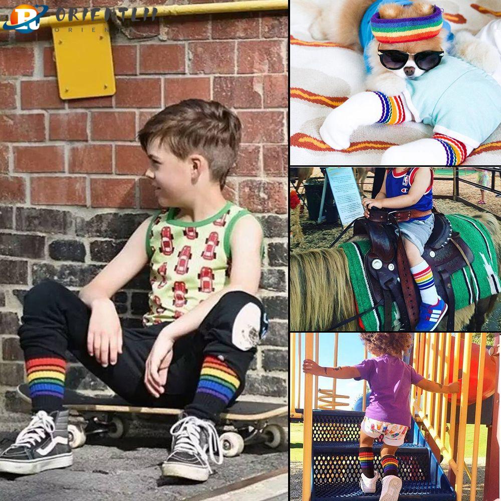 ORIENTLII 1 Đôi Vớ Giữ Ấm Mùa Đông Họa Tiết Sọc Cầu Vồng Thời Trang Dành Cho Trẻ Em