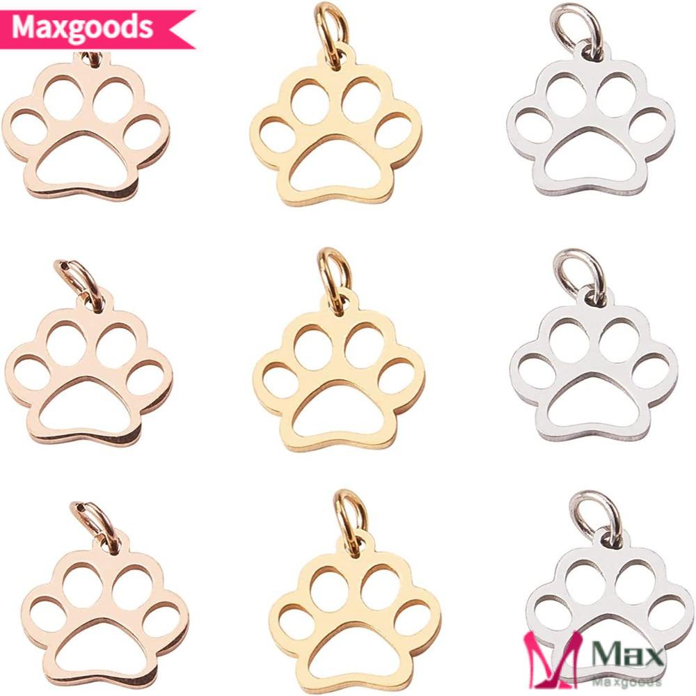 MAXG Mặt Dây Chuyền Tròn Bằng Thép Không Gỉ Xi Mạ Vàng Hồng 16 * 12mm Hình Dấu Chân Chó Dễ Thương