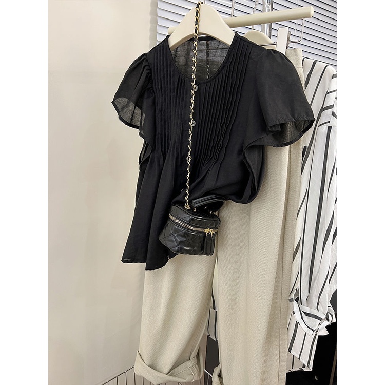 Áo Sơ Mi Chiffon Tay Phồng Xếp Ly Dáng Rộng Phong Cách Pháp Thời Trang Mùa Hè Mới Cho Nữ