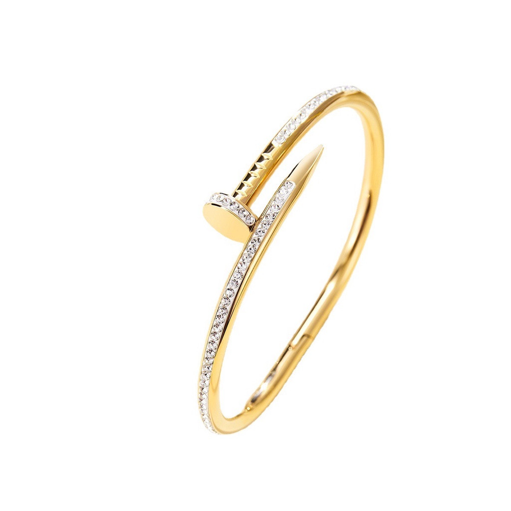 Vòng Tay Thép Titan Mạ Vàng 18K Đính Kim Cương Không Phai Thời Trang Hàn Quốc Chất Lượng Cao Cho Nữ