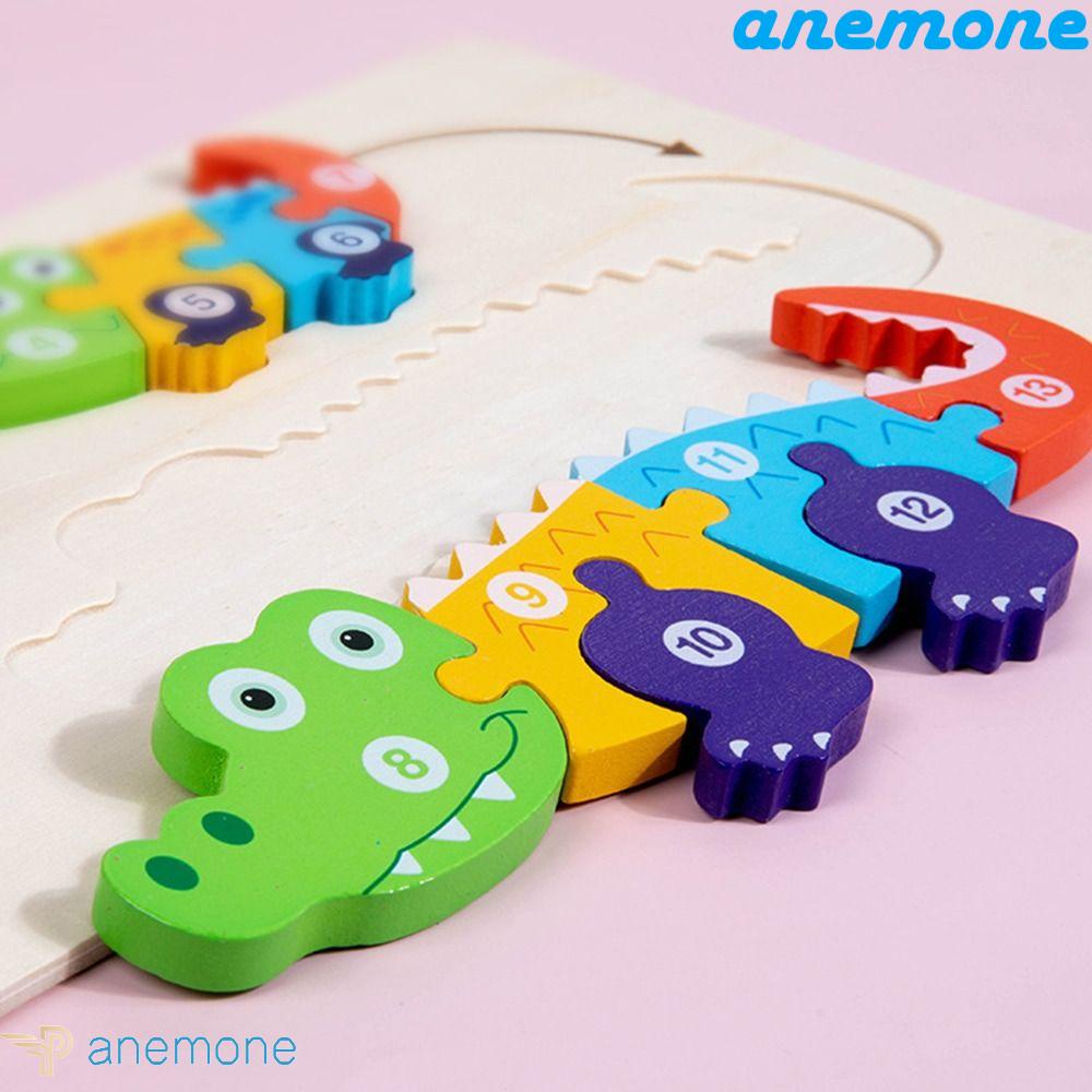 ANEMONE Bộ Xếp Hình 3d Hình Khủng Long Hoạt Hình Bằng Gỗ Cho Bé