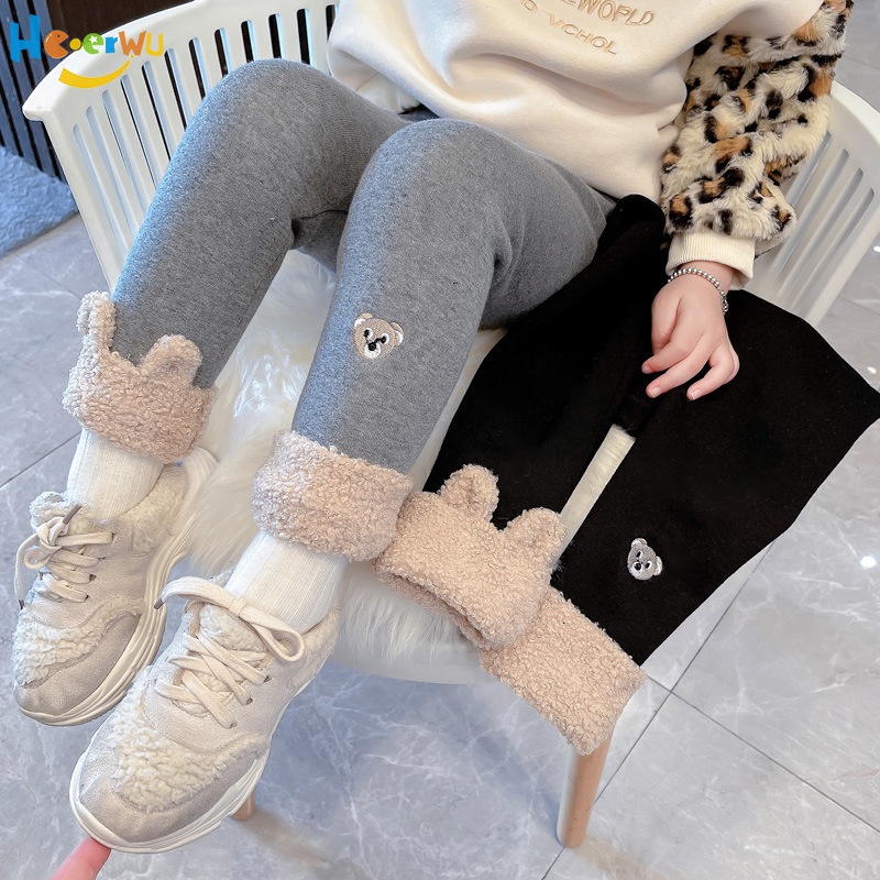 Haoerwu Quần Legging Lông Cừu Dày Dáng Ôm Dễ Thương Thời Trang Mùa Đông Hàn Quốc Dành Cho Bé Gái