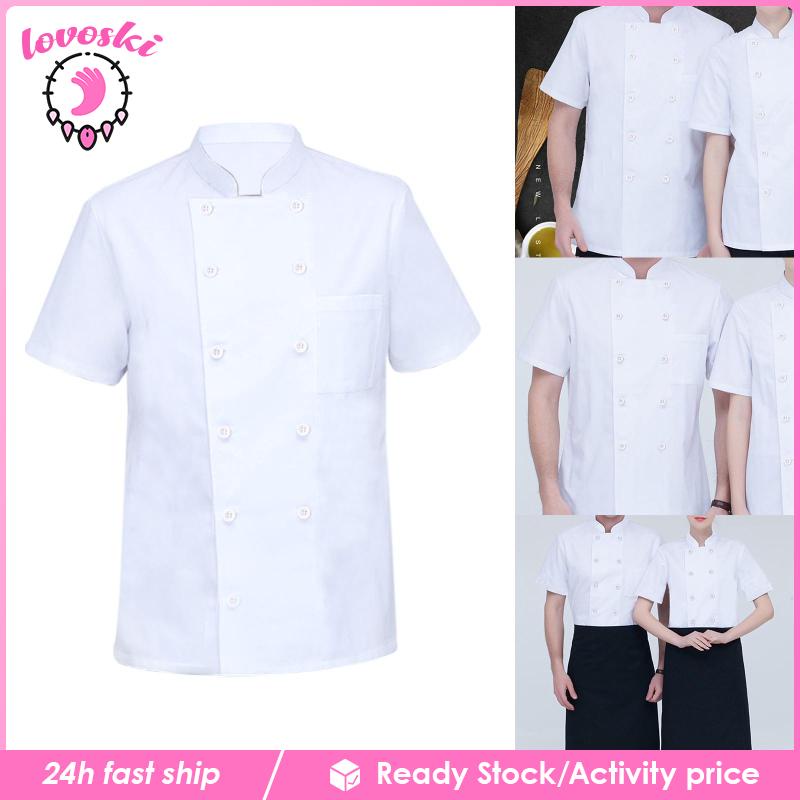 Áo Đồng Phục Đầu Bếp Nhà Hàng Tay Ngắn Bằng Vải Cotton Phối Lưới Unisex