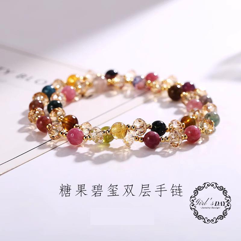 Vòng Đeo Tay May Mắn Bằng Tourmaline Pha Lê Nhiều Vòng Nhiều Màu Sắc