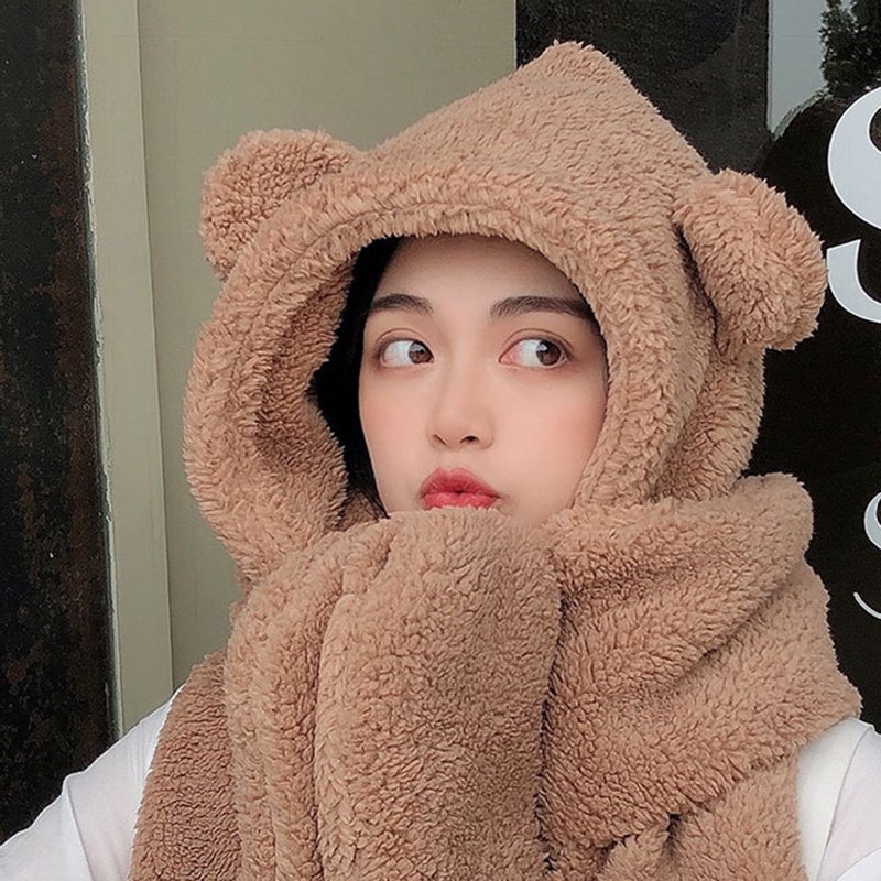 Ygt Mũ Beanie Màu Trơn Đính Tai Gấu Bông Dễ Thương Thời Trang Mùa Đông Cho Nữ