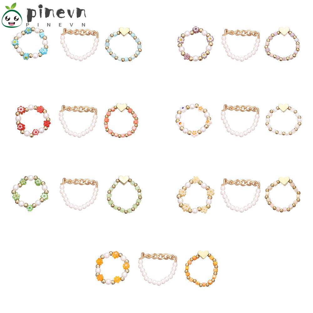 PINEVN Bộ 3 Nhẫn Hợp Kim Nhiều Màu Sắc Đầy Cá Tính