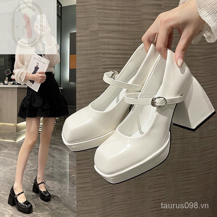 Giày Cao Gót 6-8cm Mũi Vuông Chất Liệu Cao Su PU Cao Cấp