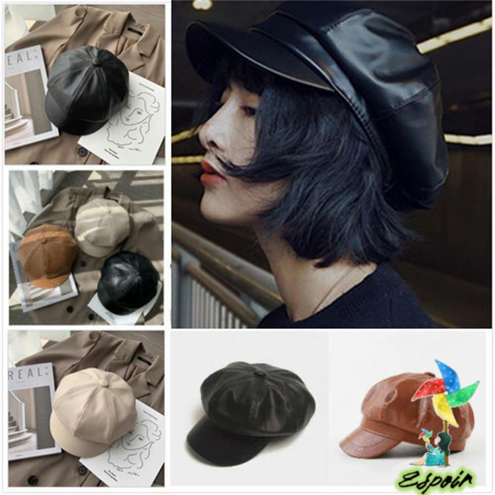 ESPO Mũ Beret Da PU Thiết Kế Trẻ Trung Hợp Thời Trang Cho Nam