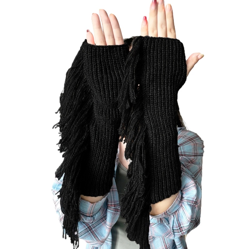 Găng Tay Dệt Kim Hở Ngón Co Giãn Giữ Ấm Mùa Đông Cho Thanh Thiếu Niên