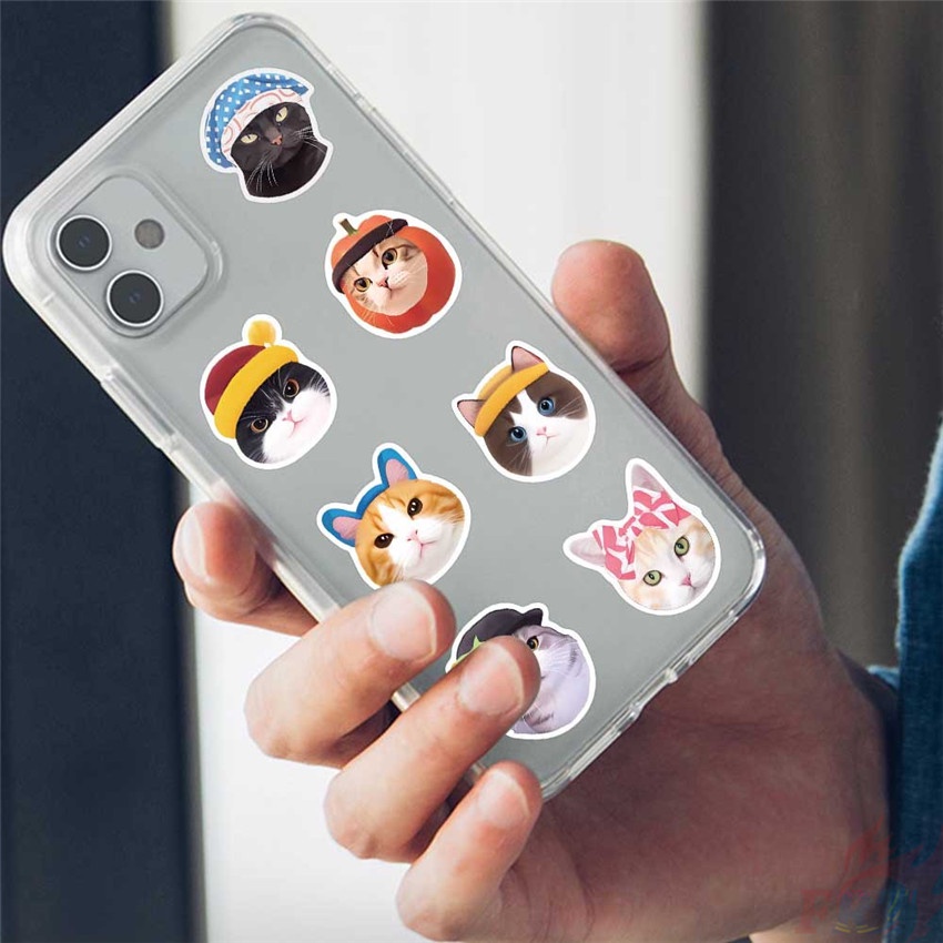 ❉ Chú Mèo Đội Mũ Ngộ Nghĩnh Đáng Yêu Miếng Dán Trang Trí Hình Mèo Dễ Thương Series 01 ❉ Bộ 55 Sticker Chống Thấm Nước Họa Tiết Doodle Hợp Thời Trang