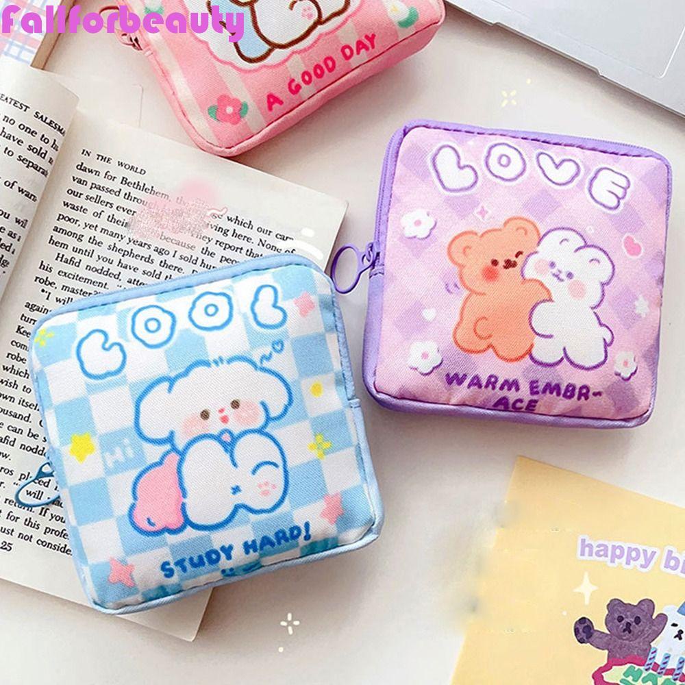 FALLFORBEAUTY Ví Đựng Tiền Xu Đa Năng In Họa Tiết Hoạt Hình Xinh Xắn Có Khóa Kéo Tiện Dụng Cho Nữ