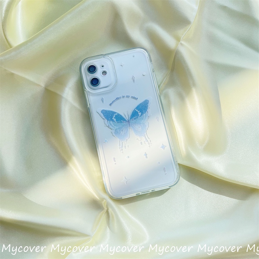 Ốp Điện Thoại Silicon Mềm Chống Sốc Hình Bướm Gắn Dây Đeo Chuỗi Hạt Cho iPhone 11 12 13 14 Pro Max X Xr Xs 8 7 6 Plus SE 2020