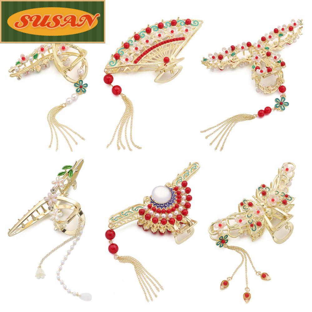 SUSANS Kẹp Tóc Đính Nơ Tua Rua Bằng Kim Loại Chống Trượt Thời Trang