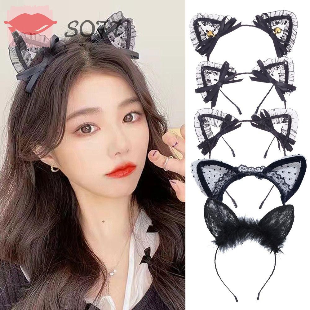 SOFTNESS Băng Đô Tai Mèo Phối Ren Hóa Trang Gợi Cảm Thời Trang Cho Nữ