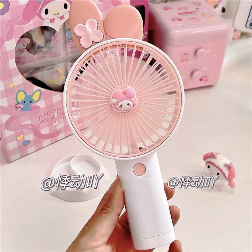 Quạt Sạc USB Cầm Tay Để Bàn Hình Kuromi Cún Melody Tai To Dễ Thương