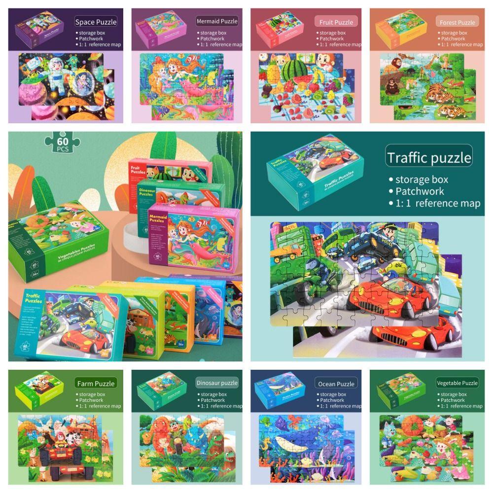 Hộp 60 Miếng Xếp Hình Khủng Long Hoạt Hình Cho Bé