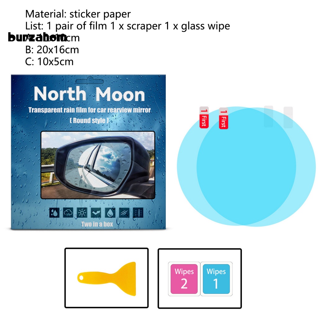 1 Cặp Phim Dán Kính Chiếu Hậu Chống Trầy Xước / Chống Tia Cực Tím / Chống Thấm Nước / Sương Mù Tiện Dụng Cho Xe Hơi