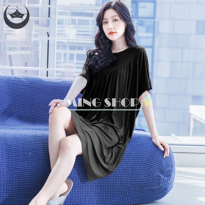 Đầm Midi Nữ Tay Ngắn Cổ Tròn Màu Sắc Thanh Lịch