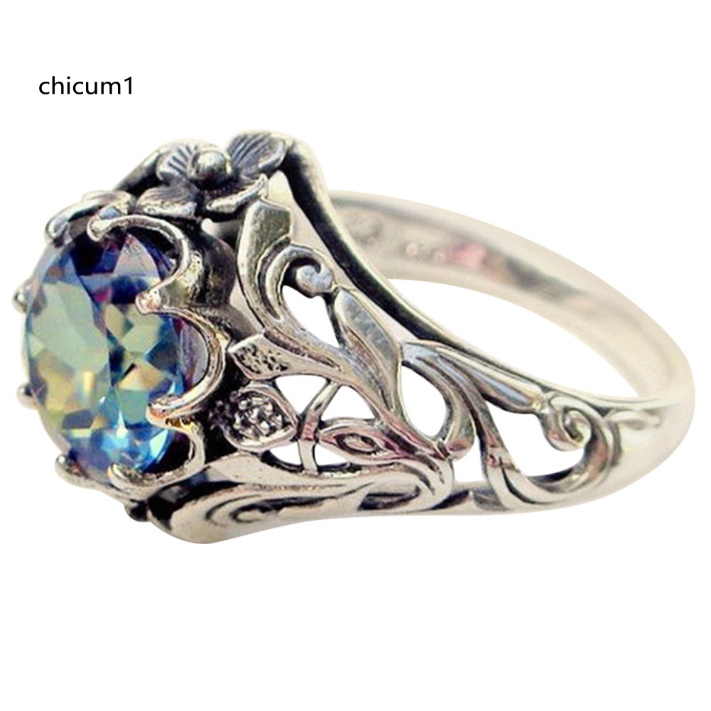 Nhẫn Đính Đá Zircon Màu Sắc Cầu Vồng Phong Cách Cổ Điển Sáng Tạo Dành Cho Nữ